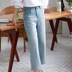 |CSP964D|여성 봄 9부 세미배기 뒷밴딩 캣워싱 연청색 청바지