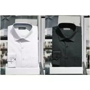 [란체티](김해점)화이트/블랙 솔리드 일반핏 긴소매 셔츠 LZRTC71WH 외 1종