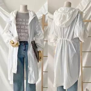 여성 아노락 점퍼 나일론 힙커버 바스락 바람막이 후드 오버핏 얇은 경량 롱바람막이 야상 롱자켓