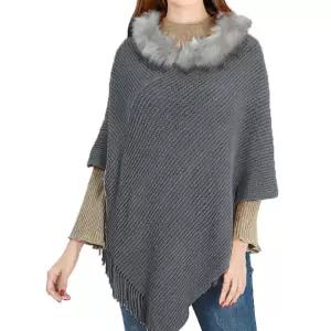 [비투비월드]포근 니트 퍼 망토숄(그레이) 여자케이프 니트숄