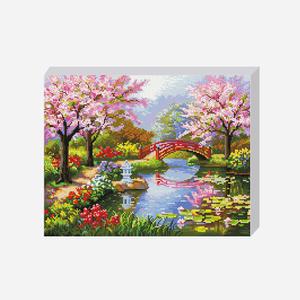 DIY 보석십자수 세트 봄색의 시냇가 무릉도원 40x50cm 풍경 캔퍼스 액자형 비즈