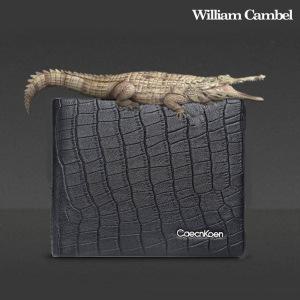 윌리엄캠벨 명품소가죽 남성지갑남자 악어무늬 반지갑 남성용 가죽지갑 393슬림