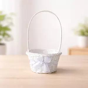 M 미니 PP 리본 손잡이 바구니 화이트 ( 부활절 달걀 계란바구니 할로윈 사탕 떡포장 꽃바구니 )
