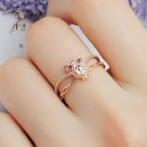 14k 부엉이 레이어드 두줄 반지 여자