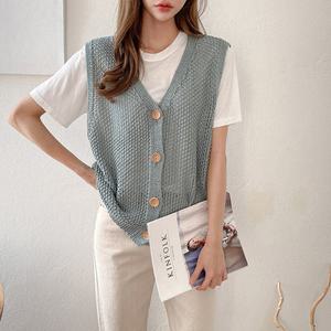 그물 오픈 니트 조끼 세미 루즈핏 망사 베스트 간절기 봄 여름 가을 데일리 조끼