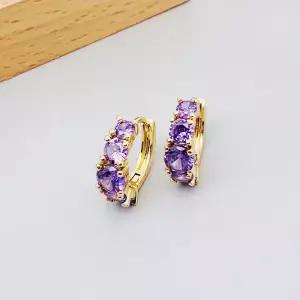 [미니라인] 큐빅 자수정 원터치 링 귀걸이 F0065