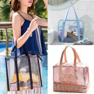 방수 메쉬 비치백 투명 운동 가벼운 여성 가방 여름 비치 망사 숄더백 PVC 물놀이 백