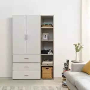 장인가구 큐비 1200 옷장세트 (800 3단서랍 행거형+400 오픈수납장)