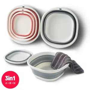 [케이에스몰]슈퍼리치 사각 접이식 대야 소중대 3종세트 세수대야 접이식대야 바구니 목욕용품 주방대야