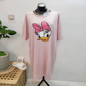 디즈니 도널드덕 데이지 반팔 박스 루즈핏 스판 홈웨어 원피스(국내제작)