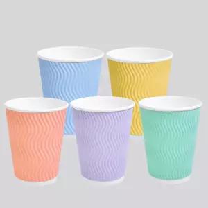 실속형 3중 단열 종이컵 웨이브 파스텔 혼합5종 12oz 500개