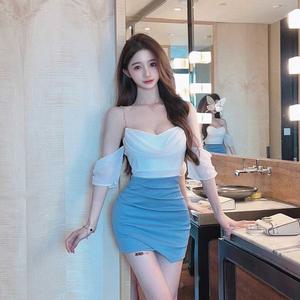 쉬폰 셔링 랩스커트 원피스 여름 홀복 섹시원피스 클럽의상 여성 BJ