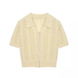 [하프클럽/바닐라비]여성 펀칭 라인 반팔 카라 집업 가디건