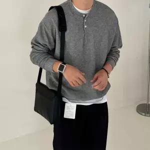 커먼 단추 오버핏 루즈 데일리 남여공용 커플 레이어드 빅사이즈 헨리넥 니트 