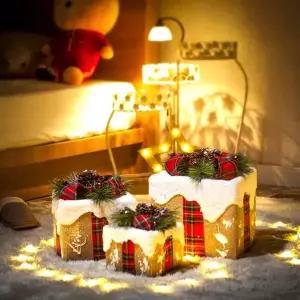 [도토로] 눈쌓인 빨간 리본 선물상자 3종세트 크리스마스트리