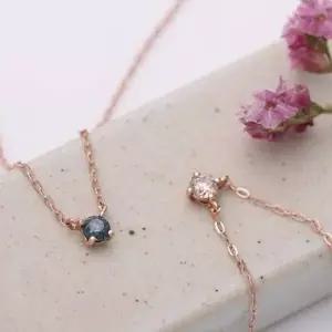 14K 정품 로즈골드 로제 1부 천연 다이아몬드 목걸이-W764474