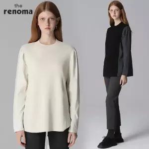 레노마 니트배색 퍼프소매 블라우스