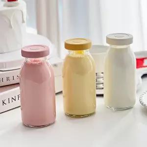 [헥사]실리콘뚜껑 뉴트로 우유병 300ml 6p 3컬러 요거트 유리병