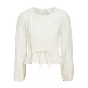 [JJ지고트](센텀시티점)진주버튼 플리츠주름 스트링 블라우스 GR3N0BL311