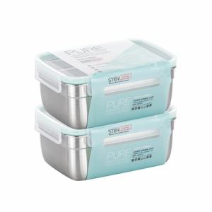 스텐락 국산 스텐밀폐용기 퓨어 직사각 6-2호 2p세트 2000ml