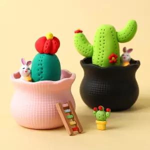 아트랄라 꼬꼬마 선인장 시즌2 미니어쳐 클레이공예 분홍색화분