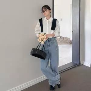 [제작/빅사이즈]이블렛 엘뮤디 절개 세미 와이드 데님팬츠 제이스타일