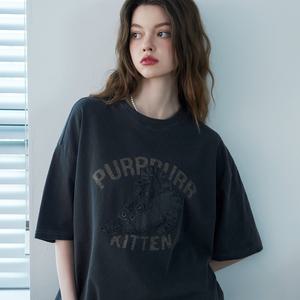 키튼 패치 피그먼트 반팔티 스모크블랙