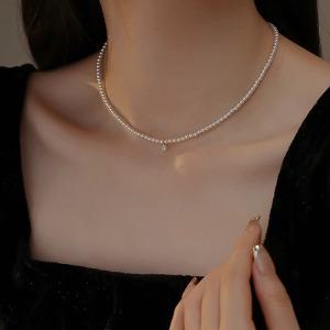 이스테리 실버925 큐빅 진주목걸이 포인트 초커목걸이