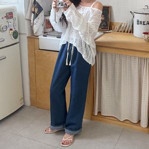 [빅사이즈]이블렛 르텐비 데님 세미와이드 롱 밴딩팬츠 제이스타일