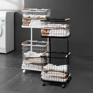 이동식 빨래바구니 2단 철제 다용도 사각형 카트 세탁바구니