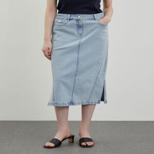 올리비아로렌 / H라인 데님 스커트 VVCMS4M3481/ 애플아울렛 ( 블루 라이트블루 )