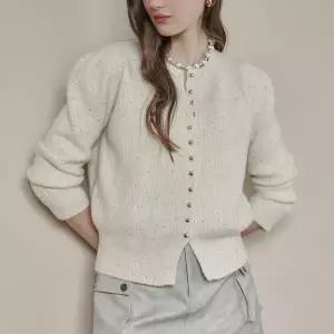 [마쟈]스프링클 콩단추 라운드넥 퍼프 가디건