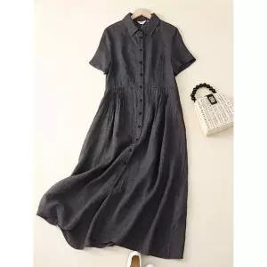 [하프클럽/넬리]러츠 린넨 카라 셔츠 원피스_NC2OP012