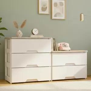 러쉬그레인 우드상판 와이드 플라스틱 서랍장 2단 옷 수납 정리함 수납장