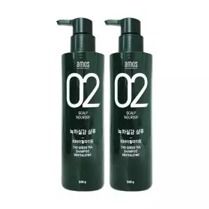 [amos] 아모스 녹차실감 샴푸 500g 2개 리바이탈 라이징 두피 모발 케어