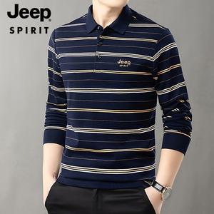 JEEP SPIRIT 봄 가을 남성용 폴라 셔츠 비즈니스 캐주얼 심플 통기성 티셔츠