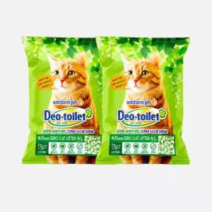 메온셀 (2개세트) LG유니참 데오토일렛 녹차함유 소취항 균 모래 4L 고양이