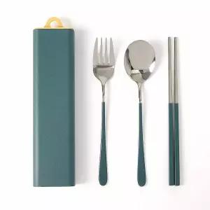 hge KFDA 예쁜 숟가락 젓가락 포크 도시락 수저 블루그린 수저통 수저 셋트 휴대용 수저 케이스 숫가락 젖