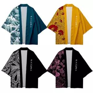 플라워 파도무늬 일본풍 오마카세 기모노 가운 패션 단체프린팅 유니폼 일식 이자카야 주점 초밥집 선술집