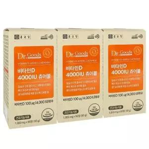 종근당 닥터굿스 비타민D 4000IU 츄어블 1000mg x 90정 X 3박스 TWL