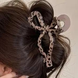 [골드러쉬] HC001 [2종세트] 헤어 집게핀 11cm 리본 여성 올림머리 레오파드머리핀