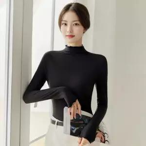 ONM 여자 가을티셔츠 프릴 얇은 피치기모 반목 목폴라