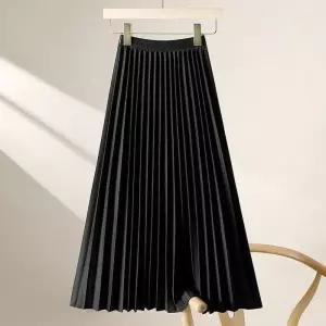 ONM 여자 주름 롱치마 플리츠 스커트 새틴 허리밴딩