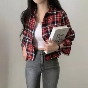 ONM 여성 4컬러 빈티지 감성 데일리 체크 패턴 크롭