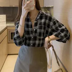 ONM 여성 2컬러 클래식 데일리 모노톤 체크 셔츠