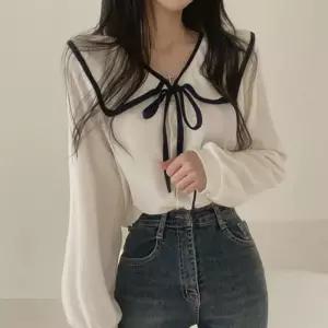 ONM 쿨샵 여성 러블리스타일 블라우스 리본 포인트 브