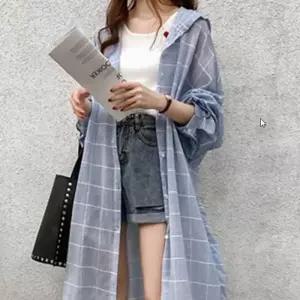 ONM 루즈핏 격자 패턴 롱 남방 데일리 체크 후드 셔