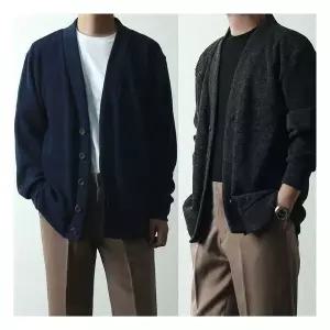 프랭키뉴욕 남자 가디건 오버핏 소프트 니트 셔츠 정장 남성 빅사이즈 V넥 봄 가을 네이비 차콜 블랙 RT932