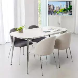 헤일리 W1400 4인용 화이트 실버 식탁의자 세트 패브릭 벨벳 모아체어