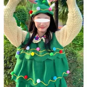 트리의상 여자 성인 원피스 공연 의상 크리스마스 사진 장식 분위기 패션 가운 코스튬 이벤트 코스프레